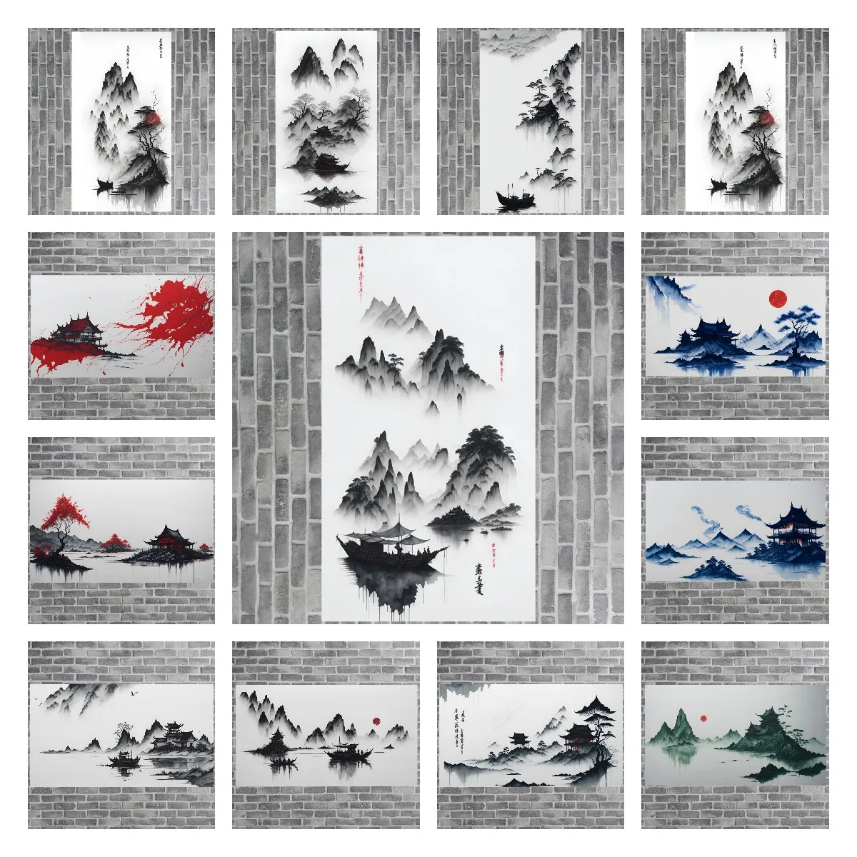 

Chinese Ink Painting Scroll Poster Classical Landscape Art Painting Canvas Bedroom Wall Decal Living Room Wall Art Decoration