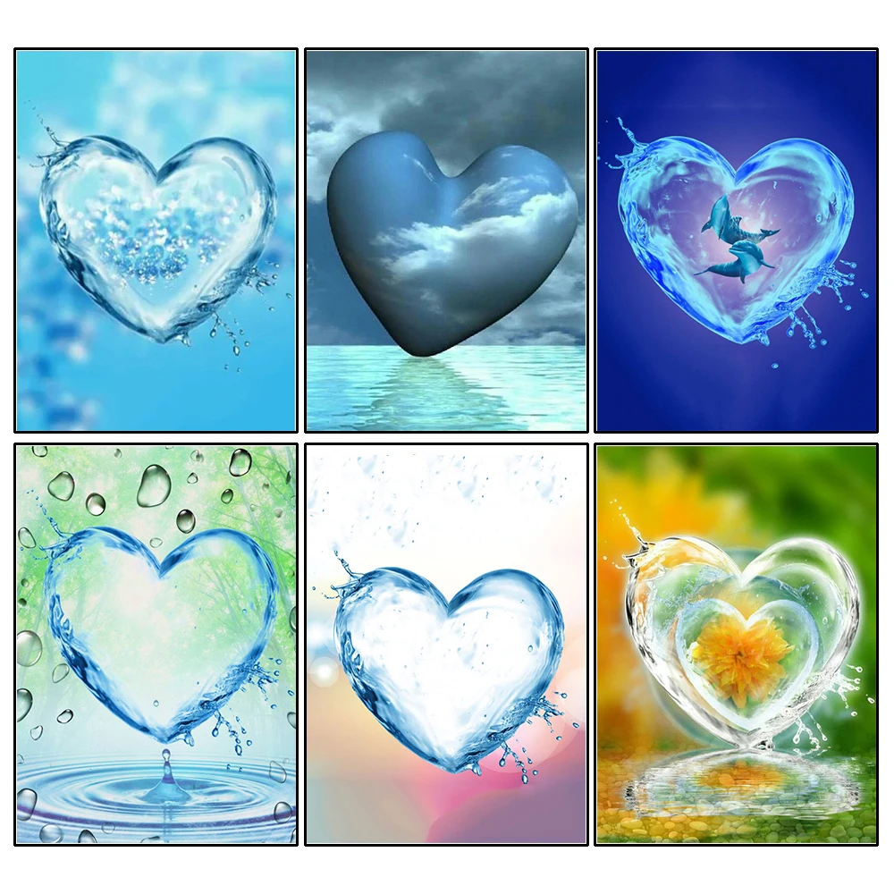 

HOMHOL 5D Diamond Painting Heart Cross Stitch Diamond Embroidery Landscape Rhinestones Art Bead Picutre Kits Home Decoration