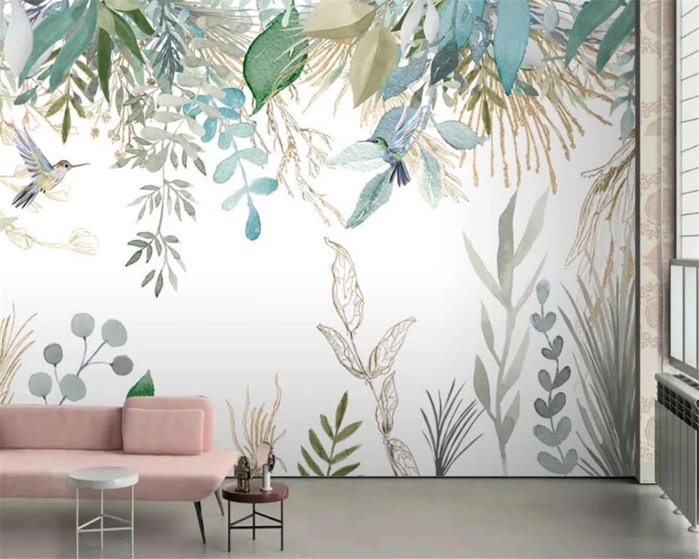 

Photo Wallpaper Modern Hand-painted Tropical Plant Leaves Flowers And Birds Murals Living Room Bedroom 3d wallpaper