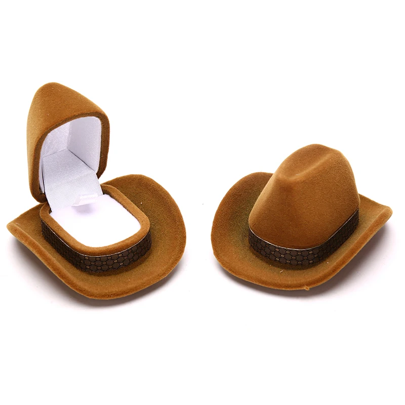 

Креативная коробка для колец в форме ковбойской шляпы, бархатная витрина для ювелирных изделий, демонстрационная коробка для хранения чехл...