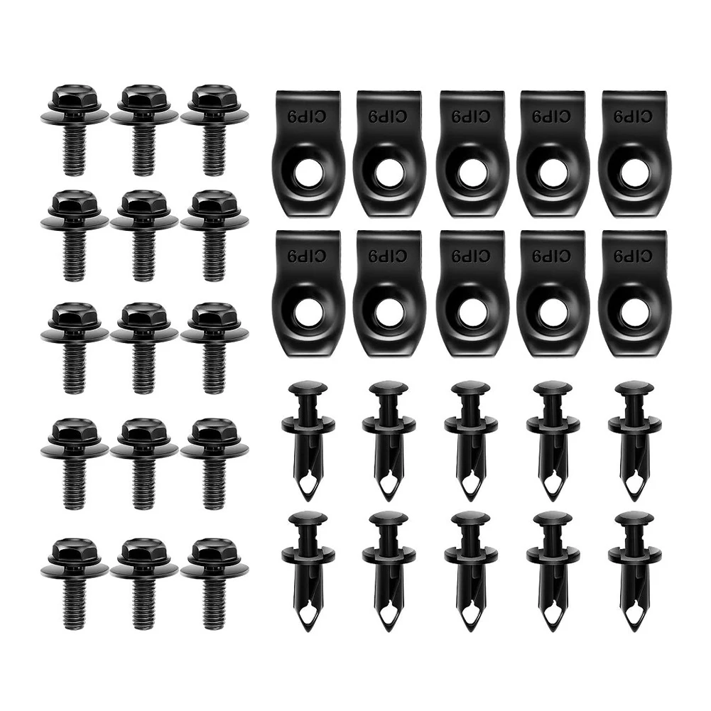 

35PCS Automotive U-clamp Self-tapping Screws M6 Engine Cover Bumper Fender Liner Retainer Fastener Rivet Screws Rivet Clamp