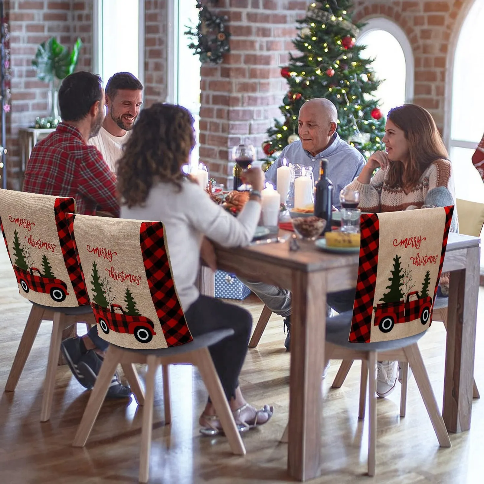 Рождественский Клетчатый Чехол На Стул Классический Узор Украшение Для