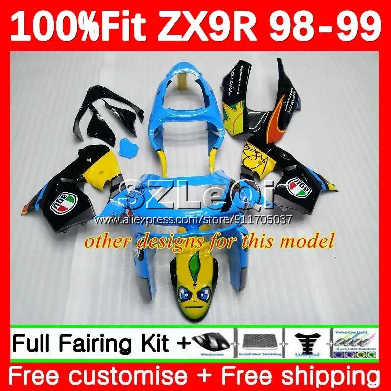 Красное пламя OEM Корпус для KAWASAKI NINJA ZX9 ZX 9R 9 R 900 CC 900CC ZX900 ZX9R 98 99 ZX-9R 1998 1999 инъекция