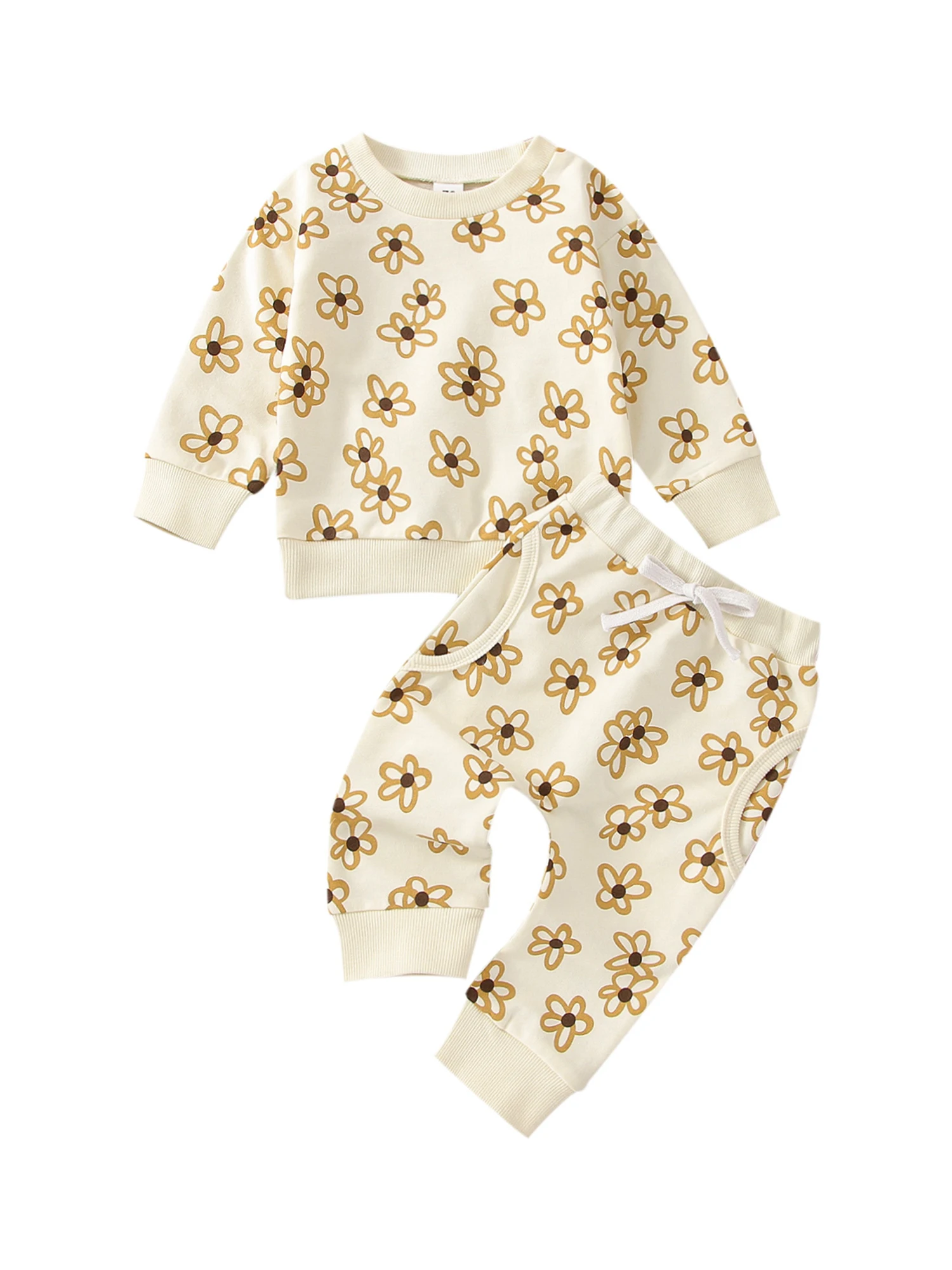 

Toddler Infant Baby Girl Fall Winter Outfit Floral Long Sleeve Pullover Sweatshirt Top with Pants 2PCS Clothes Set