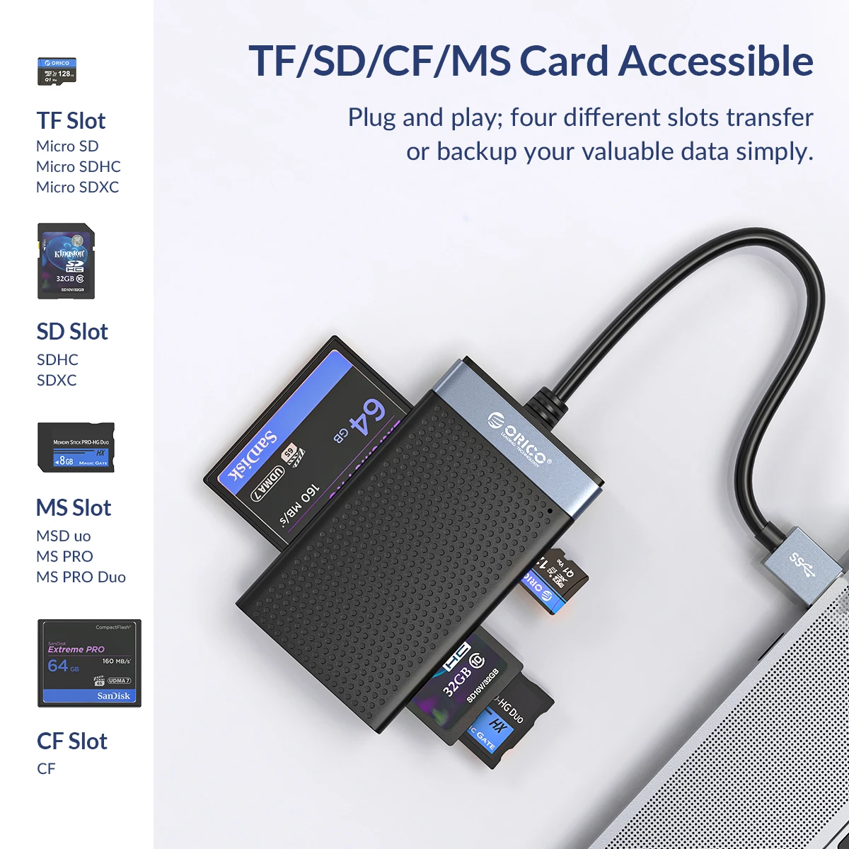 ORICO USB 3.0 C считыватель карт устройство считывания смарт - 4 1 памяти адаптер