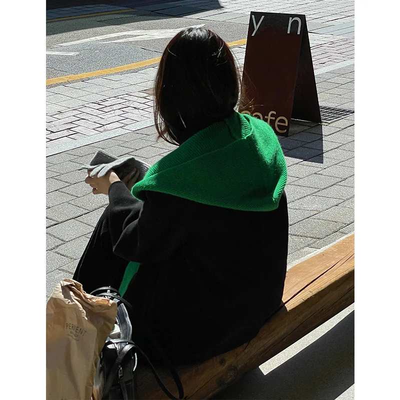 

Корейская зеленая простая вязаная шапка шарф зимняя шаль с капюшоном теплые вязаные шарфы шапочки шапки для женщин