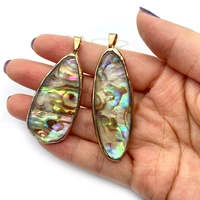 exquisite natural abalone oval pendant 20x56mm drop shape rhinestone edge diy making earrings charm jewelry necklace accessories