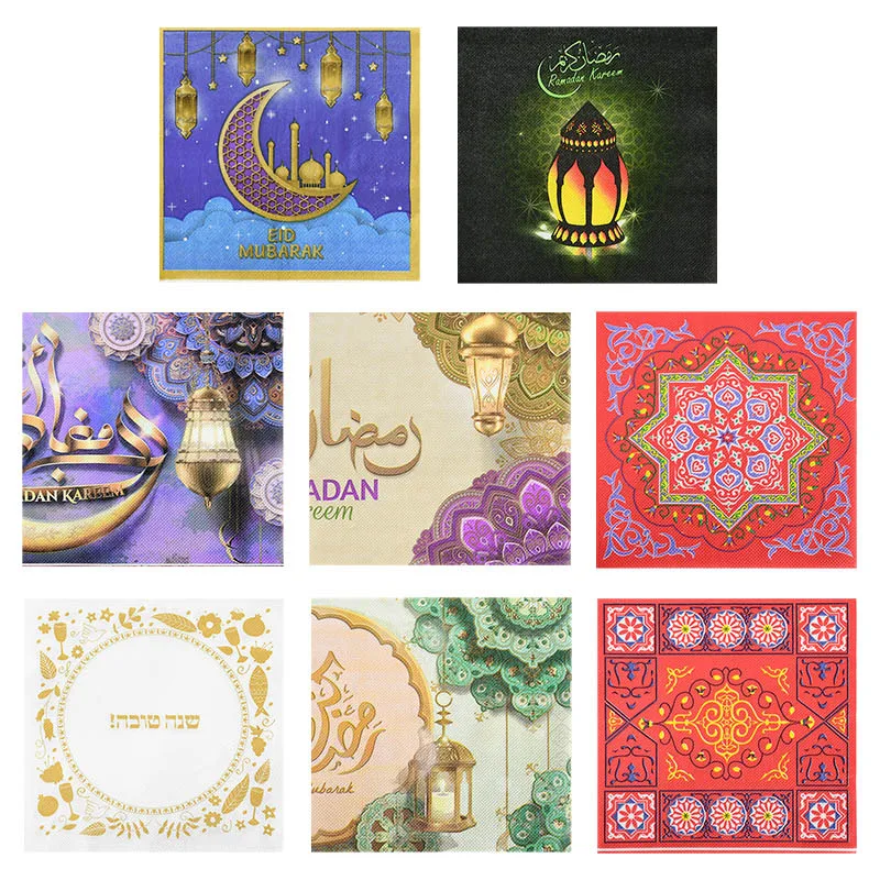 

20Pcs Ramadan Eid Mubarak Napkins Crescent Lantern Moon Party Napkin Ramadan Kareem Placemat Muslim Ramadan Table Decor Supplies