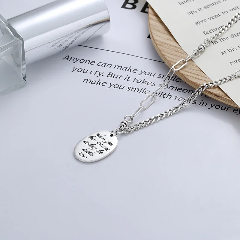 

Vintage 925 Sterling Sliver English Oval Pendant Necklace with Multi-element Collage, Unisex Fashion Jewelry