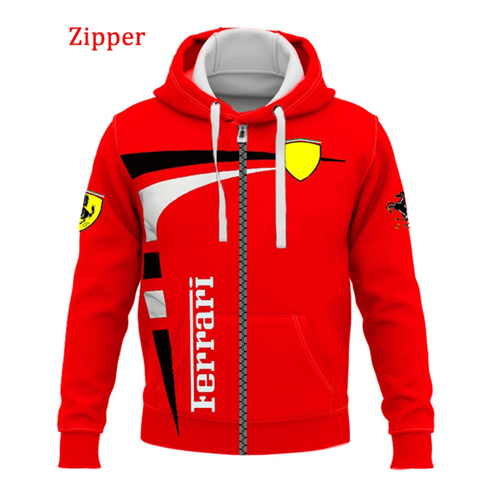 

2023 Hot New Formula 1 Ferrari Zipper Pullover Fashion 3D Print Men's and Women's Outdoor Sports Lovers Zipper Cardigan