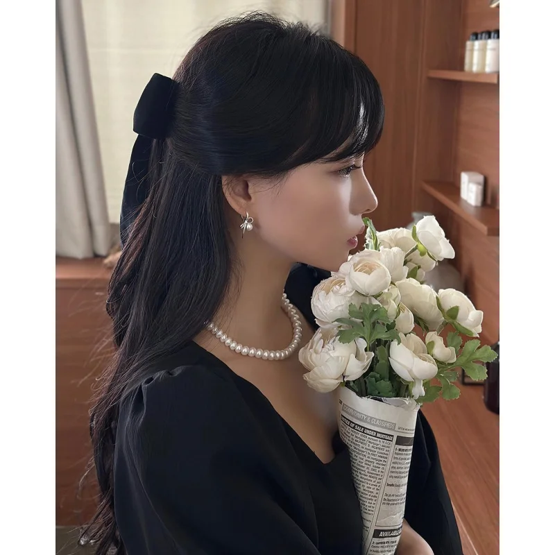 По выходных Южная Корея орнамент общий серебро 925 пробы insWind жемчужный бант