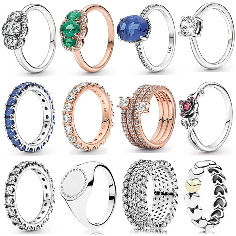 

Женское серебряное кольцо, ярко-голубое кольцо с блестками