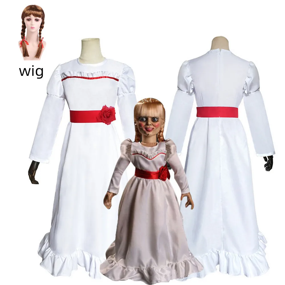 

Костюм для косплея Annabelle из аниме, белое платье, парик, кукла-призрак, подарки на Рождество, мужской и женский костюм для косплея, Детский кос...