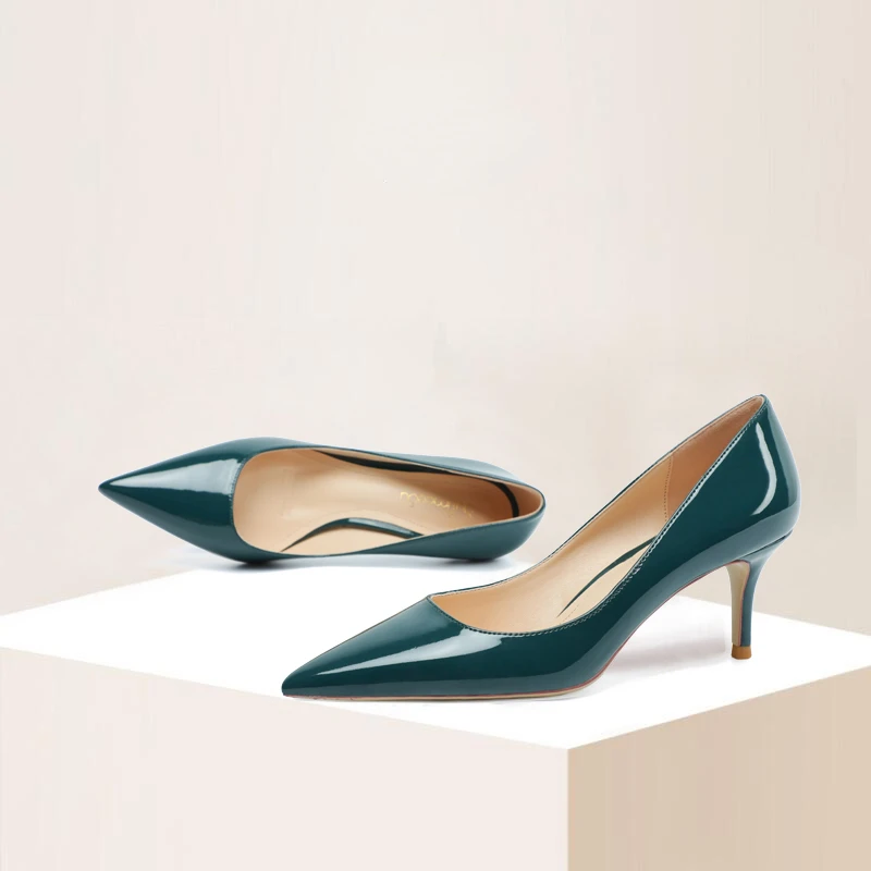 Dark Color Sexy Single Shoes Women Patent Leather Peacock Blue 6cm Medium Stiletto High Heels Party Pointed Toe Slip-on Pumps