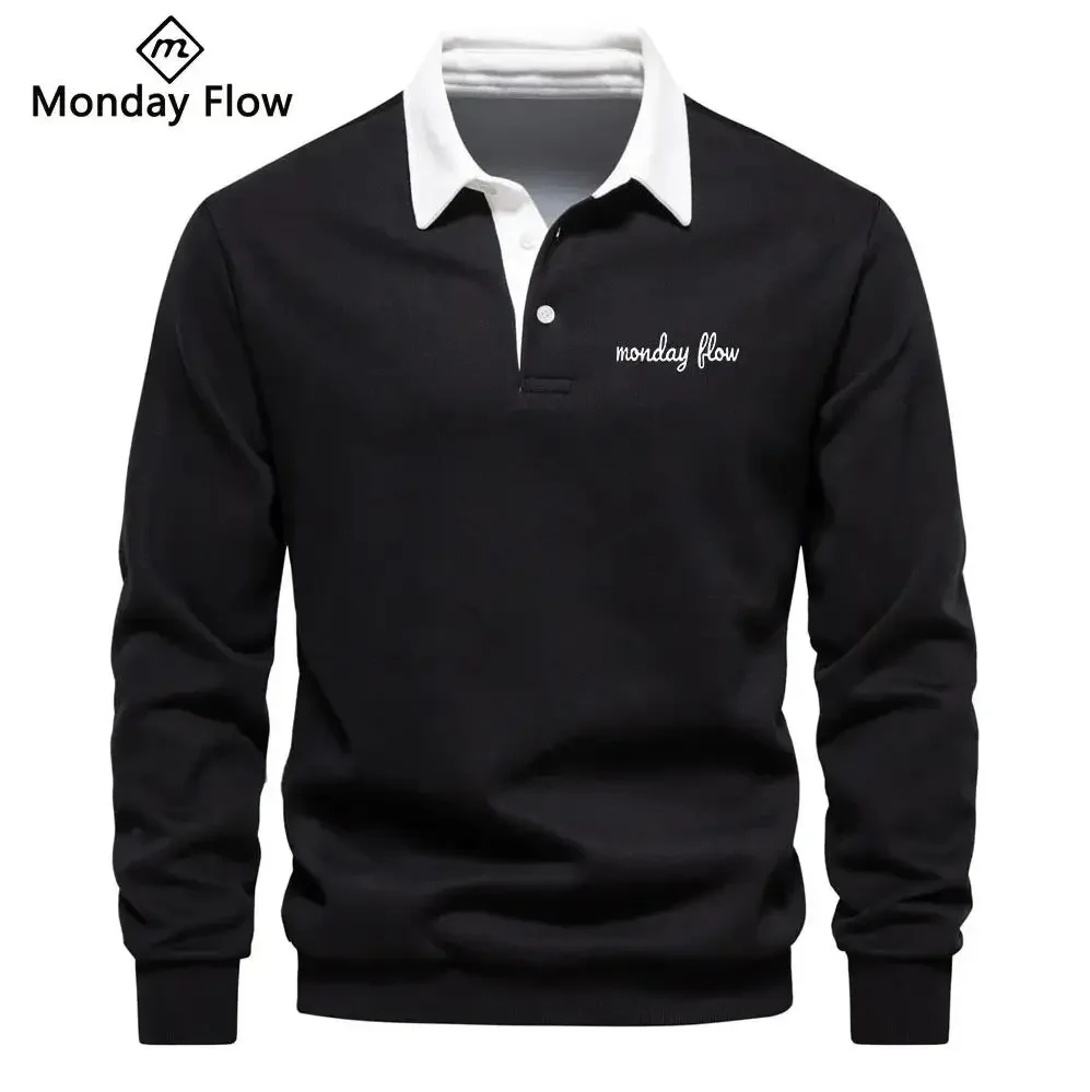 Мужская зимняя футболка с длинным рукавом и воротником-поло