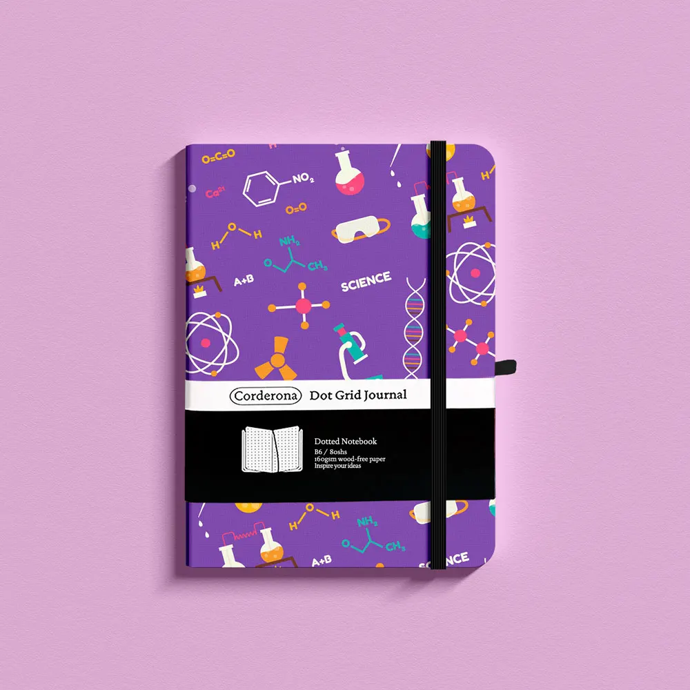 Chemistry Doodle B6 Bullet Dotted Journal Elastic Band 160gsm Thick Paper Planner Travel Diary Hardcover Notebook