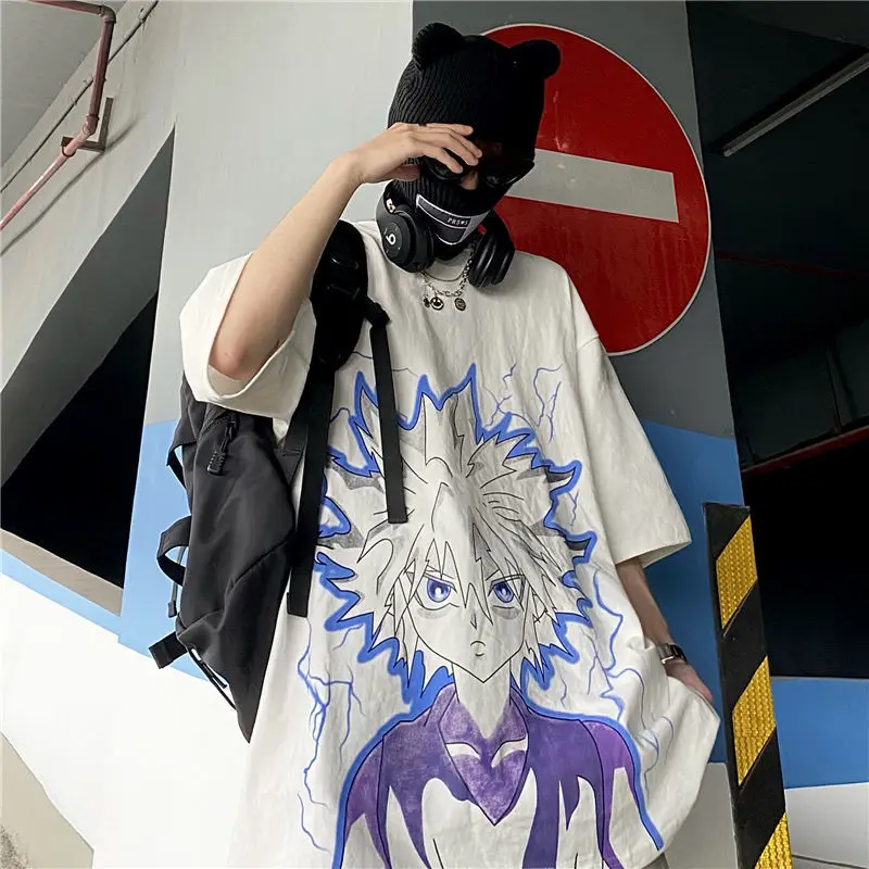 

Japanese Dark Wind ins American Fried Street Hip Hop Cartoon Animation Printing Lazy Loose Short Sleeve T-shirt Men