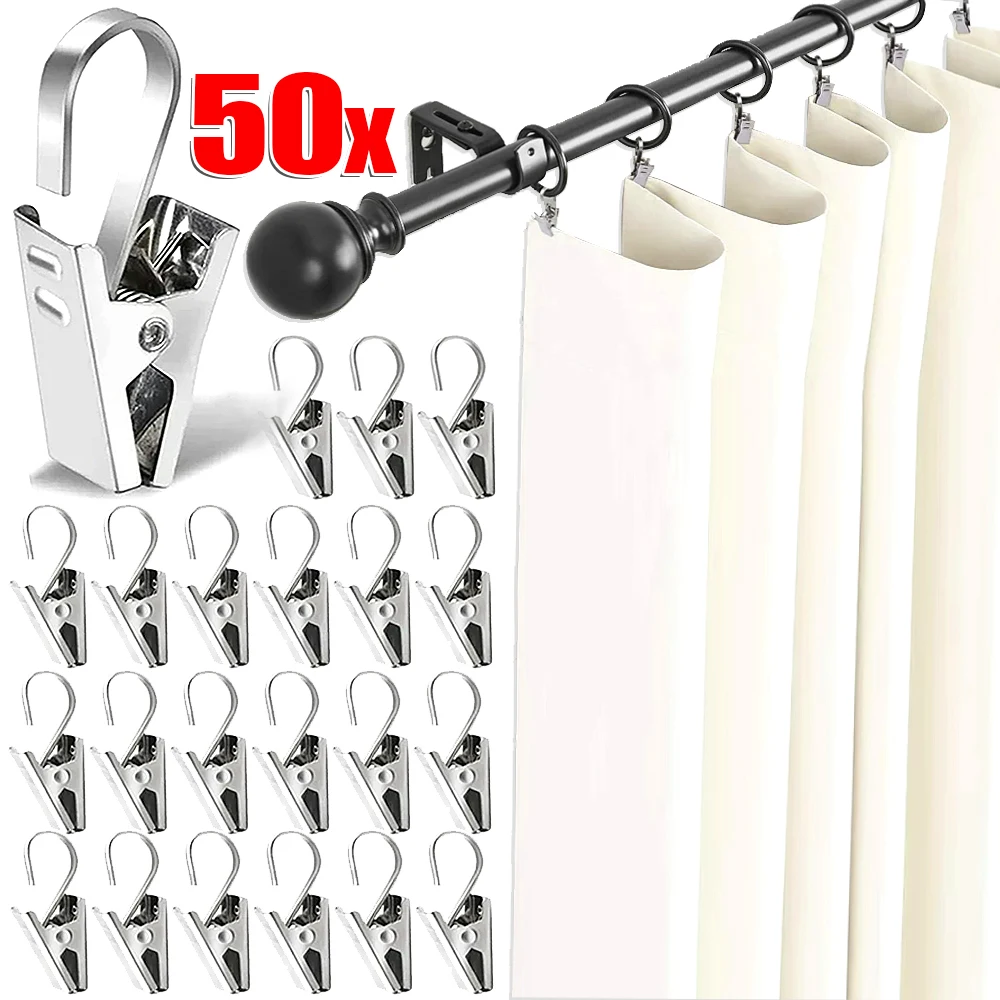 

50/20/10Pcs Curtain Clips with Hook Photo Socks Clothing Metal Holder Home Bathroom Decoration Shower Curtain Clamps Accessories