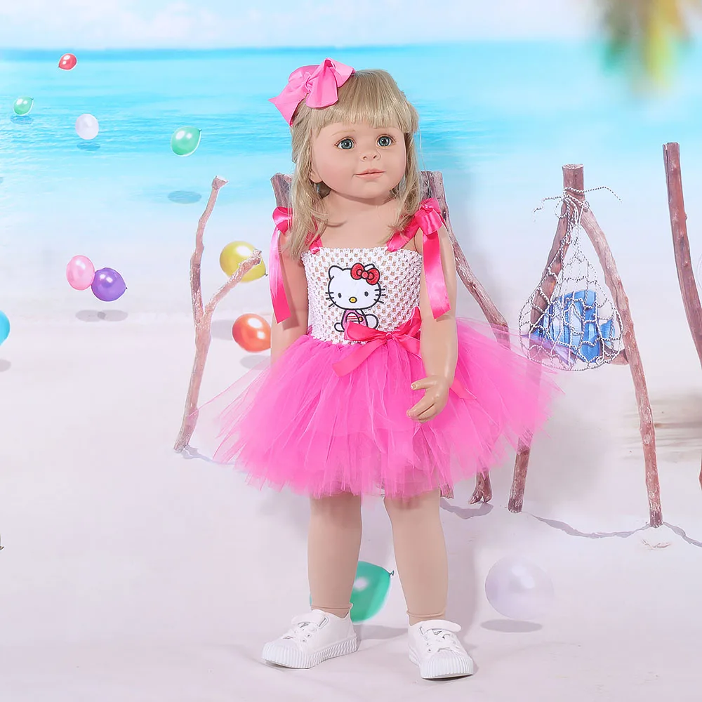 Милое розовое детское платье-пачка с котенком и бантом комплект детской одежды