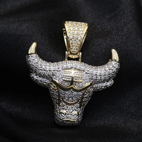 10k Yellow Gold Men's Moissanite Hip Hop Pendant Bull Head Beautiful Gift Jewelry Classic Animal Personality Jewelry No Chain