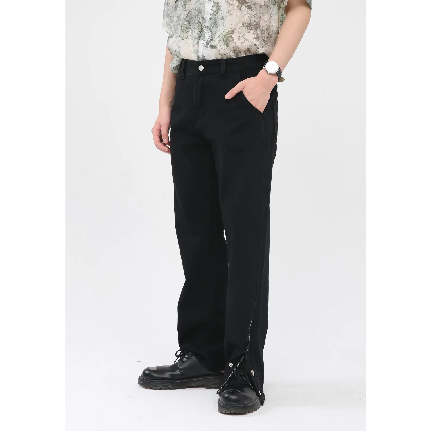 Four Seasons Men's Jeans Korean Style Zipper Slit Breasted Design Jeans Y2k Pants Streetwear Men Jeans Pants Slim Fit Streetwear