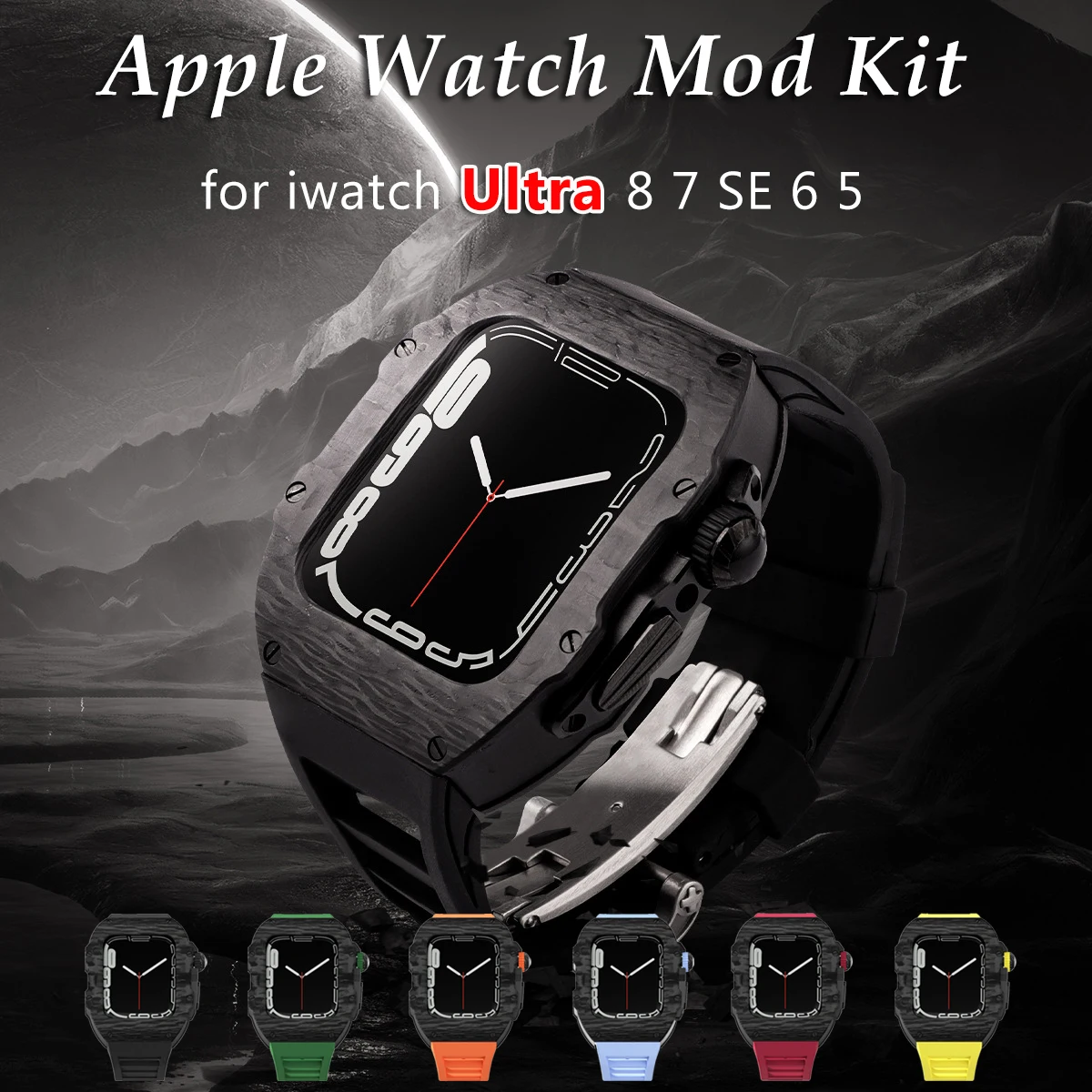

Luxury Carbon Fiber Case for Apple Watch Ultra 49mm 8 7 45mm Metal Mod Kit for iwatch series 6 5 se 4 44mm Rubber Straps Cover