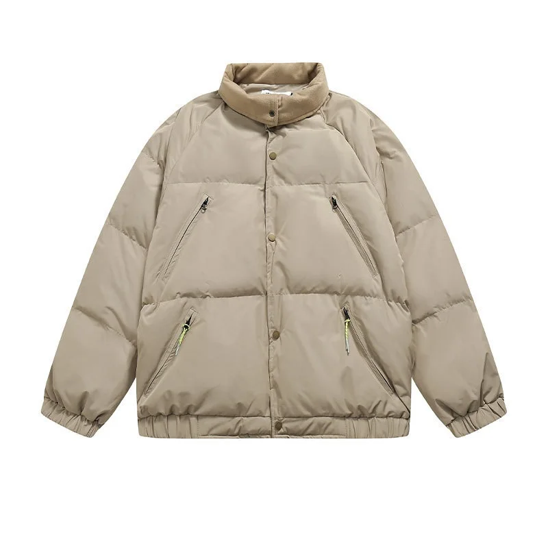 Rainbowtouches Cargo Jackets 4 Pockets Men Down Coats Winter Warm Windproof Parkas Solid Color Stand Collar Retro Streetwear