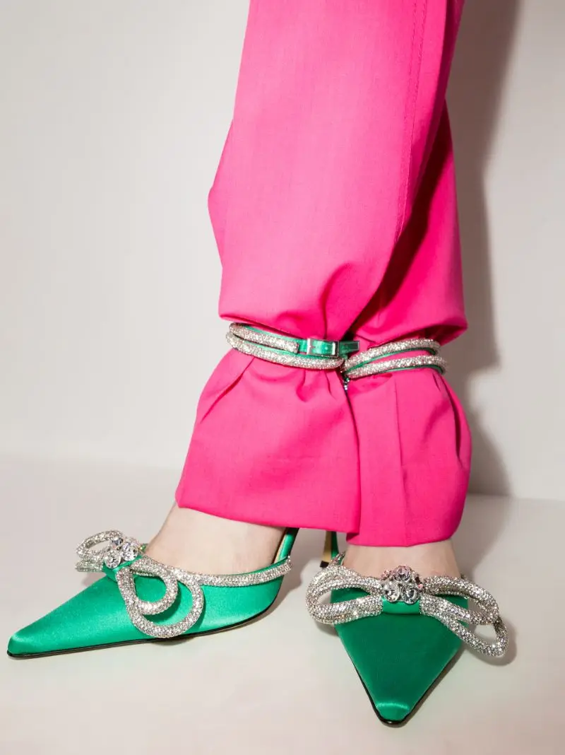 

Designer Pink High Heels Shoes For Women Spring 2022 Luxury Double Bow Heels Pumps Sandals Rhinestone Stain Summer Party Heels