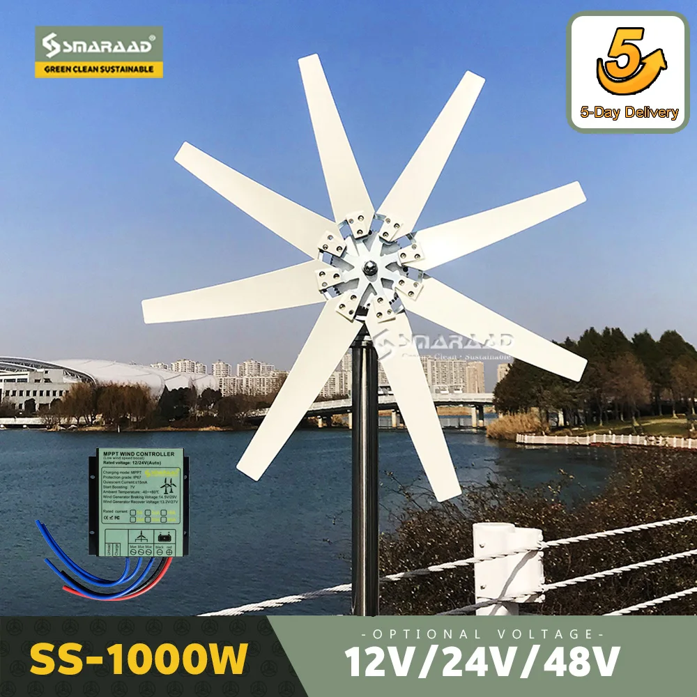 

1000W Horizontal Wind Turbine Generator 12V 24V 48V Alternative Energy Generators Free Energy Windmill with MPPT Controller