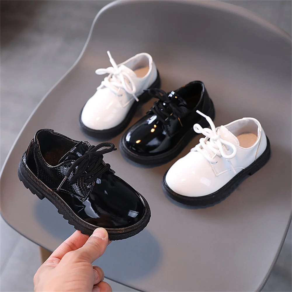 

Kids Shoes Black White Unisex Boys Shoes School Gentleman Soft Loafers Slip-on PU Leather Shoes For Children Size 21-38
