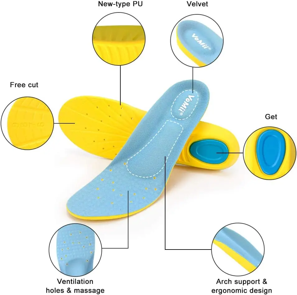 Memory Foam Insoles Comfortable Sports Shoe Inserts Shock Absorption Relieve Foot Pain Plantar Fasciitis Arch Support Insoles
