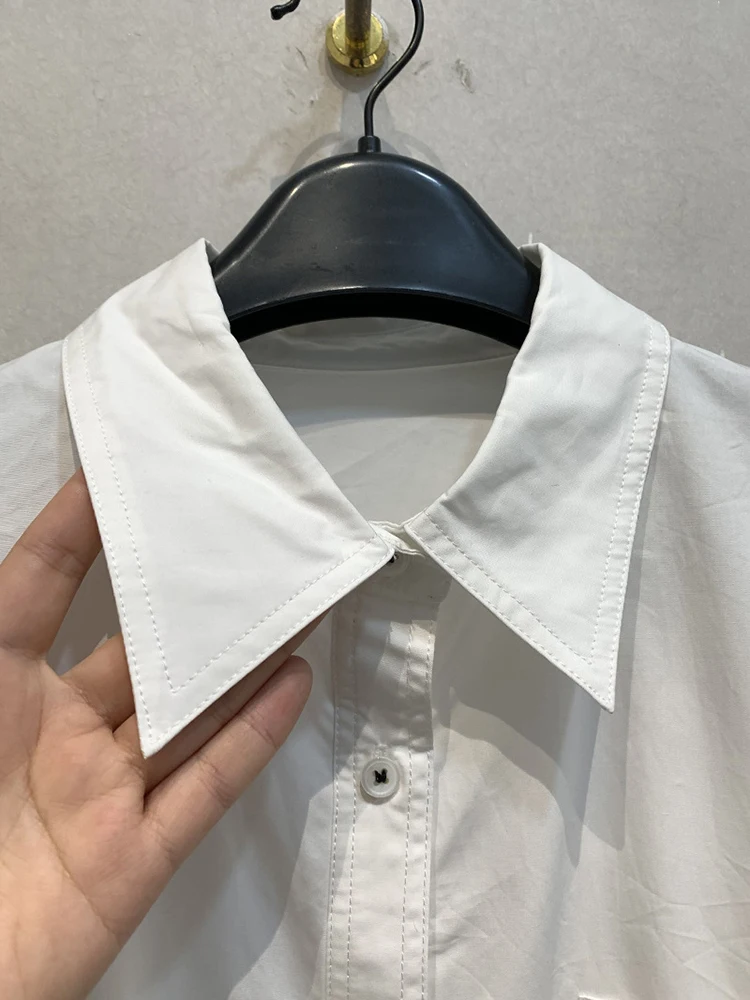 Женская рубашка с отложным воротником DEAT свободная повседневная хлопковая