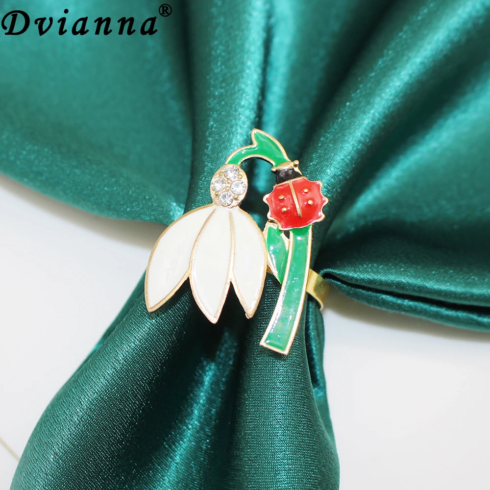 

12Pcs White Enamel Tulip Flower Napkin Rings Holder for Home Kitchen Wedding Spring Holidays Valentine's Day Table Decorations