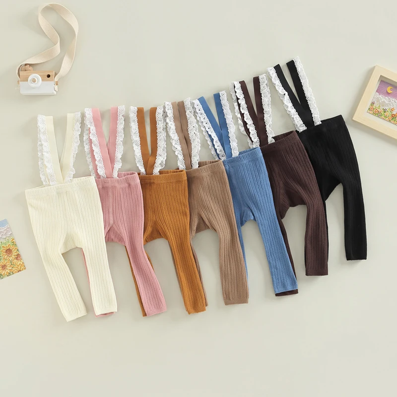 

Infant Baby Girl Ribbed Leggings Lace Trim Suspender Knit Tights Footless Overall Pants Warm Pantyhose Stockings