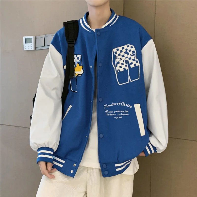 Stitching Baseball Jacket Loose Stitching Hip-hop Loose Men's Printed Letter Casual All-match Loose Casual Sports Men's Clothes