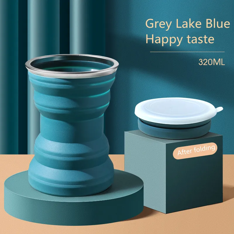 

Silicone Folding Cup Traveling Portable Mini Telescopic Mug with Lid Outdoor Travel Washing Mouth Water Small Coffee Cup