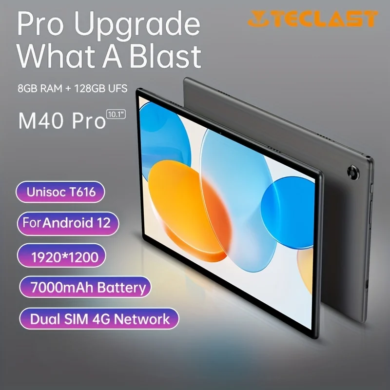 

Teclast M40 Pro 10.1 Inch Android 12.0 Tablet PC, 8GB RAM 128GB ROM, UNISOC T616 Octa Core 7000mAh Battery 1920×1200 FHD Dual 4G