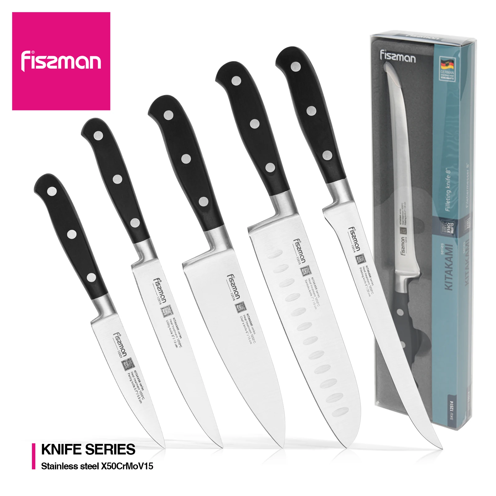 

Набор кухонных ножей Fissman, профессиональные поварские инструменты из немецкой высокоуглеродистой нержавеющей стали, приспособления для пр...