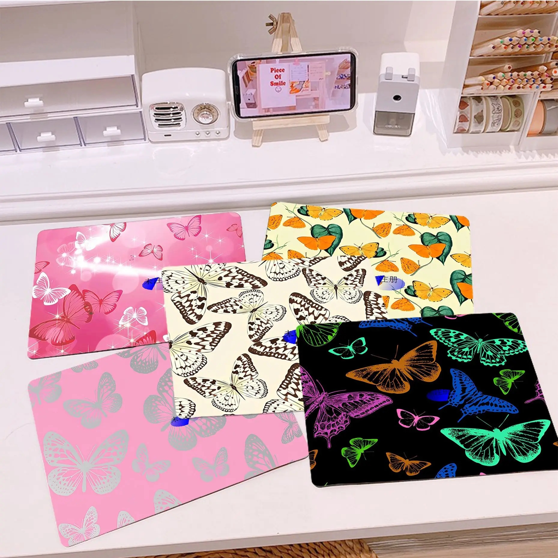 

Butterfly Pattern Custom Skin Desktop Desk Mat Kawaii Gaming Accessories Students Writing Pad for PC Mouse Carpet