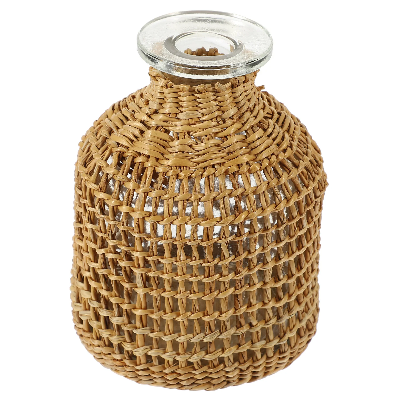 

Home Use Woven Rattan Glass Vase Simple Flower Vase Office Home Diffuser Bottle Ornament
