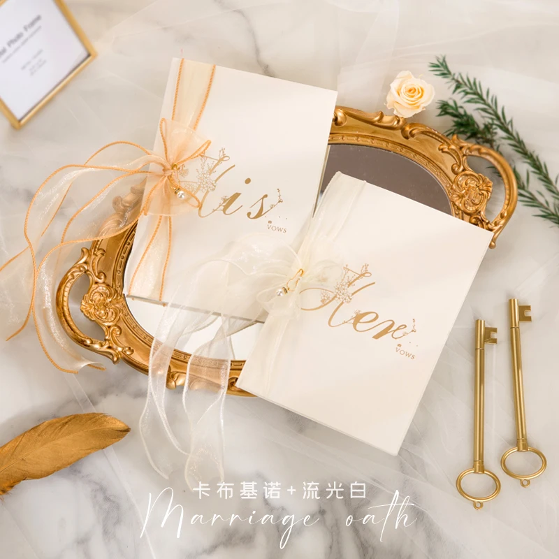

INS стиль 2 шт/комплект жених и невеста ленты клятвы карты ручная работа для свадебной вечеринки украшение клятва книга с ручкой 14x20cm