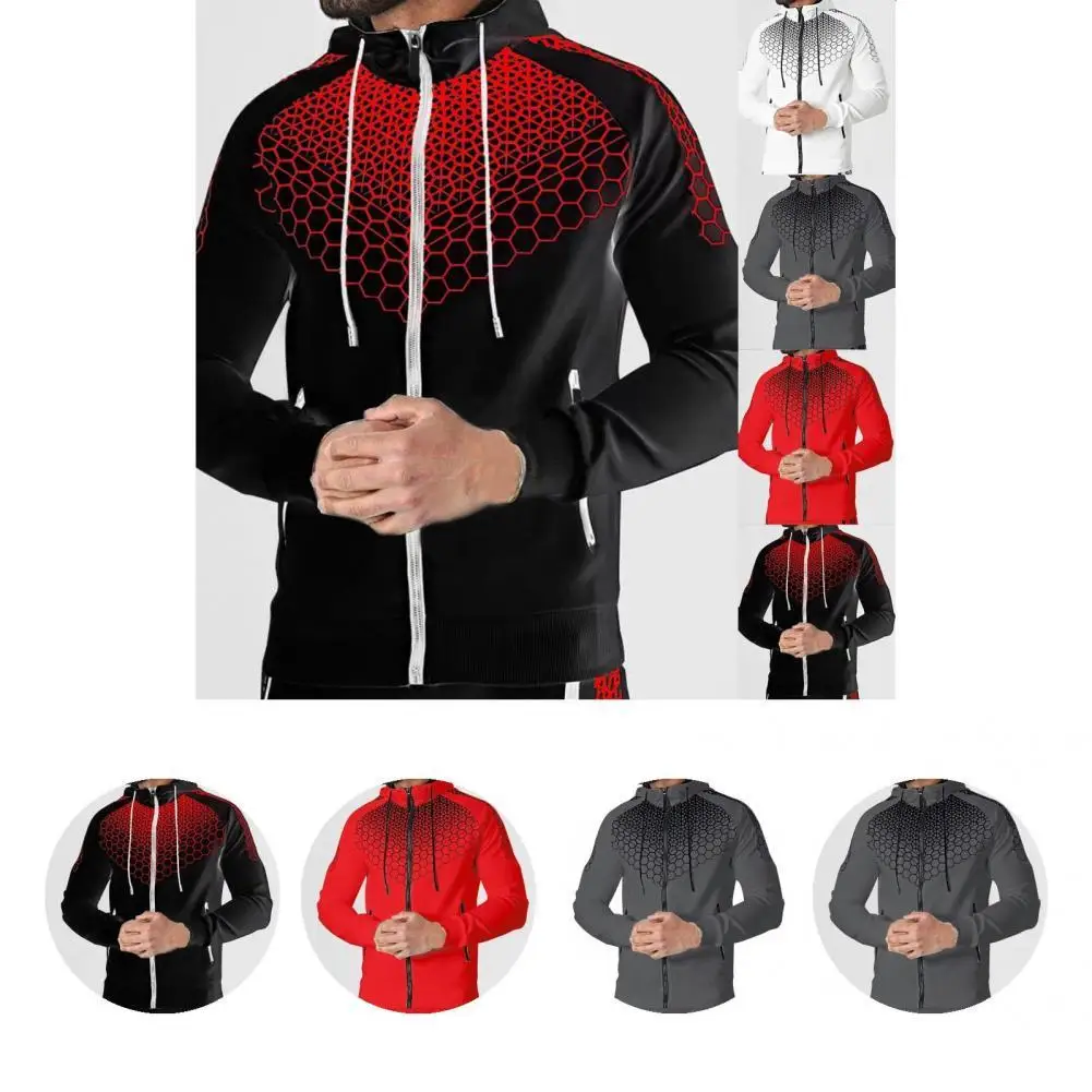 

Men Sweatshirt Stylish Lightweight Flexible Zipper Hooded Printed Men Outerwear for Daily Men Coat Top Men Coat