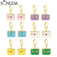 love heart envelope enamel earring korean style handmade cute drop dangle earrings for women girls fashion jewelry accessories