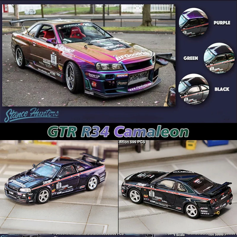 

Pre Sale Stance Hunters SH 1:64 GTR R34 Camaleon Alloy Diecast Diorama Car Model Collection Miniature Carros Toys No Stock