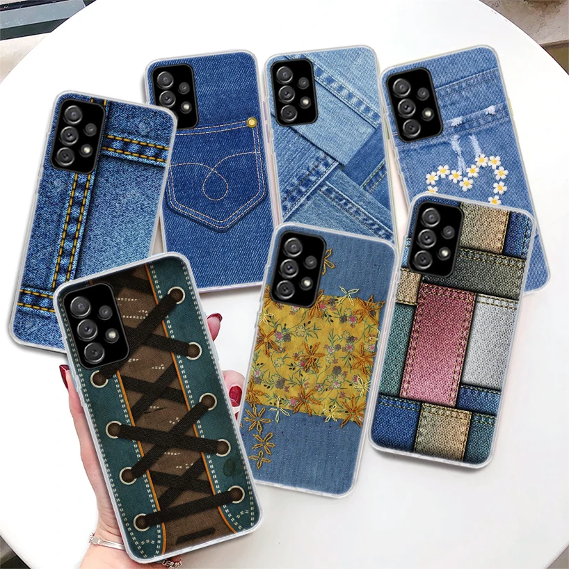 Cowboy Denim Printed Phone Case For Samsung Galaxy A51 A50 A71 A70 A41 A31 A21s A10 A20e A30 A40 A6 A7 A8 + A9 Soft Silico