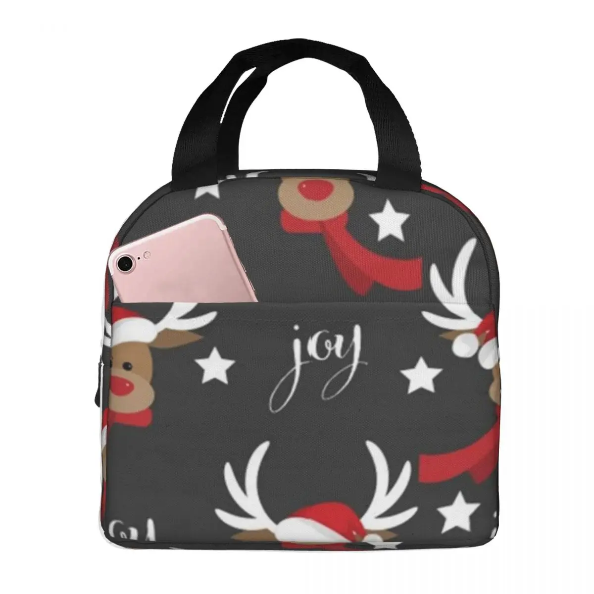 

Cute Christmas Elk Portable Insulated Oxford Lunch Bag Reusable Lunch Box Lunch Organizer Thermal Cooler Tote Bag