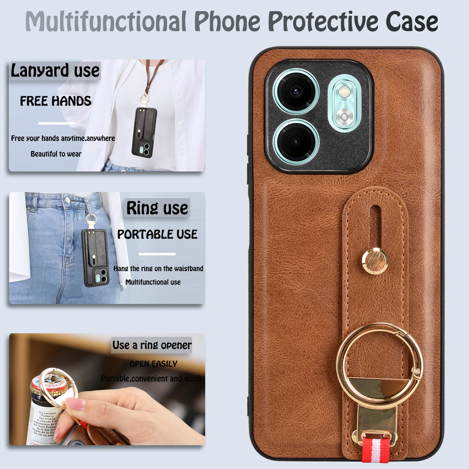 Для Infinix Smart 9 новый противоударный деловой кожаный чехол-браслет для X6532 4G X 6532 - Цена: 577