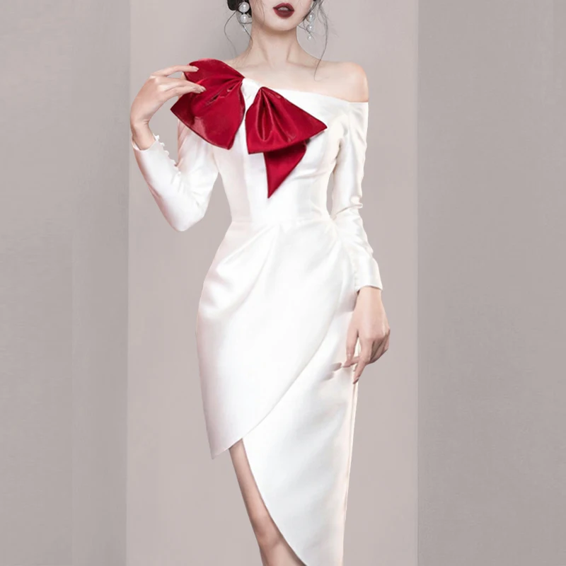 

Новинка, Осеннее модное Повседневное платье A GIRLSWTIANYUW без бретелек, с открытыми плечами и завязкой-бантом, необычное высококачественное жен...