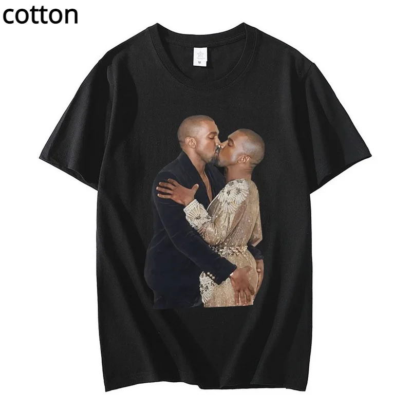 

Rapper Kanye West Kissing T Shirt Retro Graphic T Shirts Cotton T-shirt Omari West Fans Lovers Men Women Hip Hop Oversized Tees