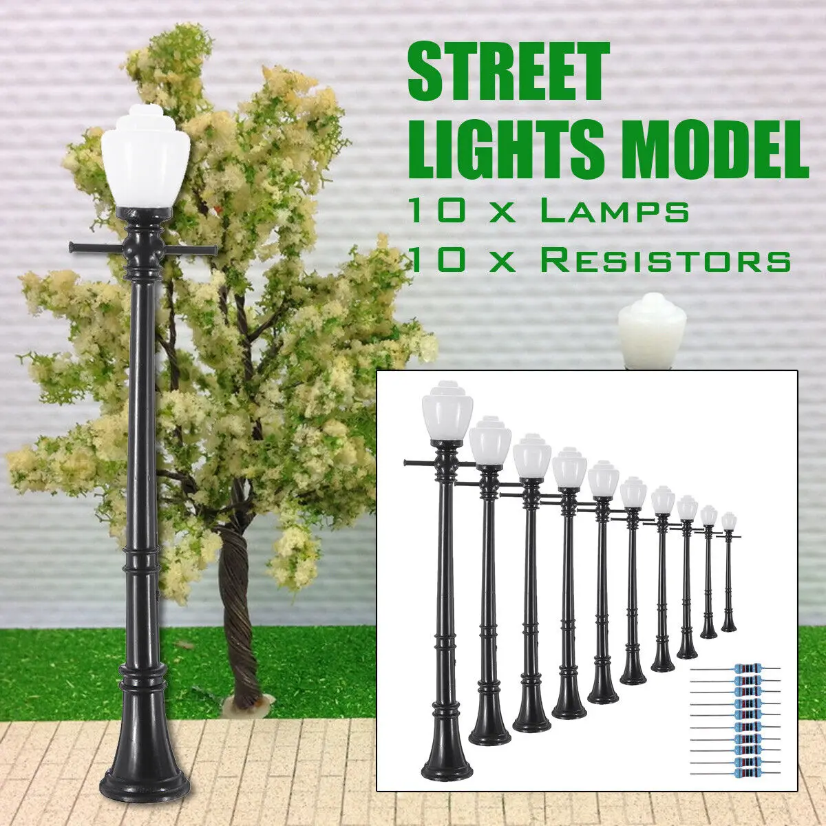 

10 наборов, модель железнодорожной лампы, лампа для столба, лампа для улицы Lcx04, модель для строительства песочного ящика с 10 резисторами для украшения модели